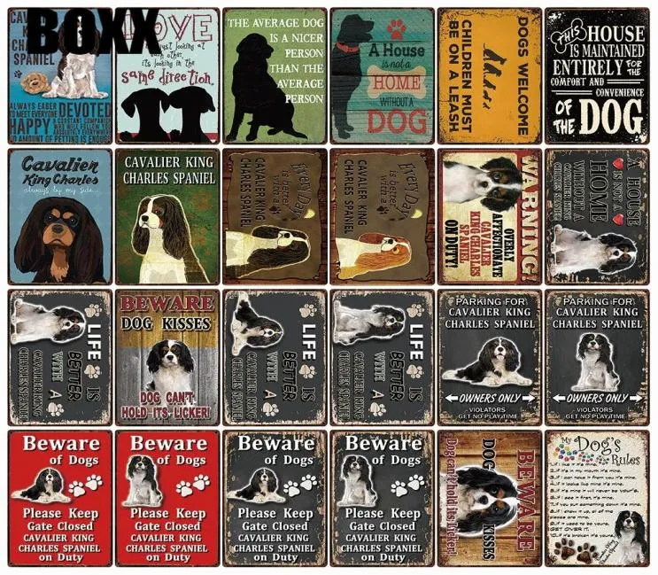 Kelly66 Warning Dog Rules With Cavalier King Charles Spaniel Metal Sign Home Decor Bar Wall Art Painting 2030 CM Size2055682
