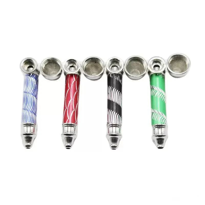 smoke shop Herb Screen Perc Glass Pipes Bright Color Metal Smoking Pipe Colorful Tobacco Dry