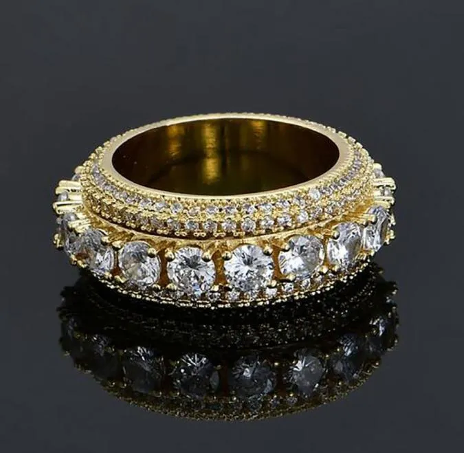 Męskie lodowe 1 rzędowe CZ pierścień 360 Pierścienie wieczności Mikro Pave Cubic Zirconia 14K Gold Plating Najwyższa jakość Symulowane diamenty Ring7959546