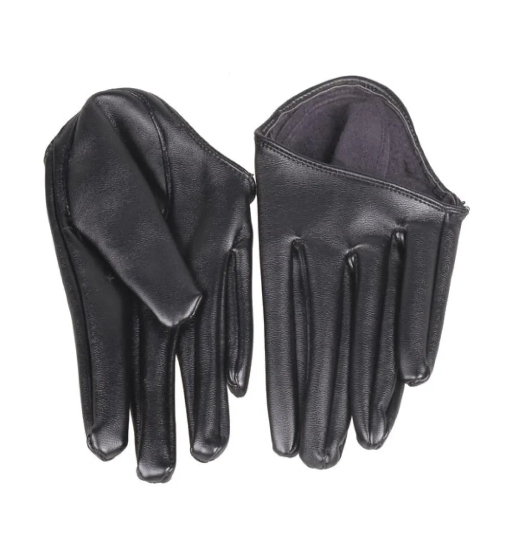 Fashion Lady Woman Tight Half Palm Gloves Imitation Leather Five Finger Black6604201