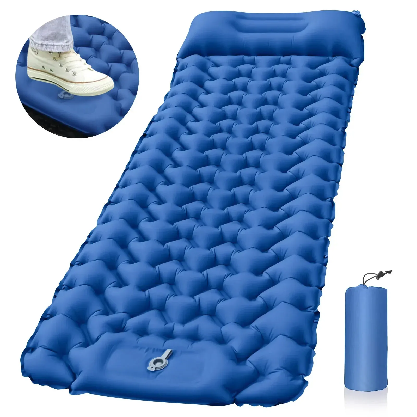 Utomhus Sleeping Pad Camping Uppblåsbar madrass med kuddar Travel Mat Folding Bed Ultralight Air Cushion Treking Trekking 240509