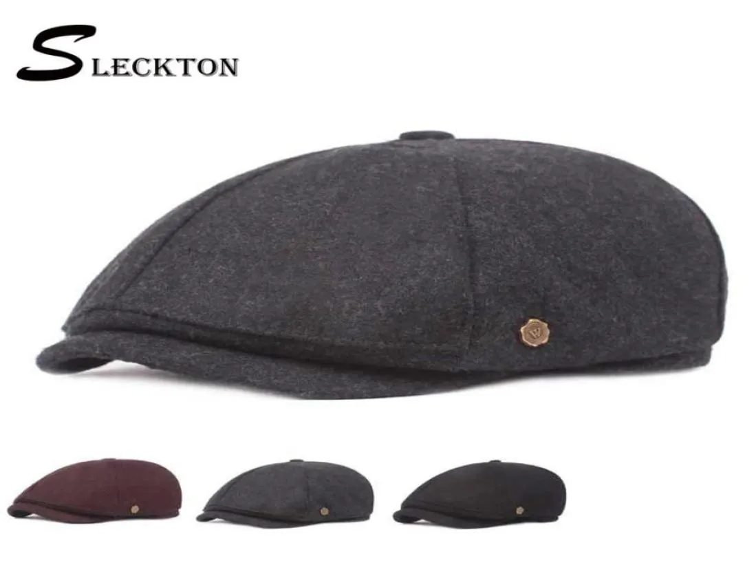 Berets Sleckton Fedora Peaked Cap Fashion Beret Flat Sboy Retro achthoekige hoed Zwart Casual Mens Hoeden Visor Baker Boy 8824430