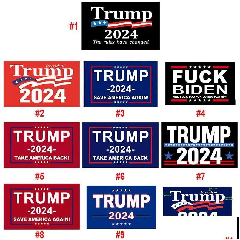 Naklejki samochodowe Trump 2024 FLAG 10 Style Donald Flagi Keep America Great Again Polyester Decor Banner dla prezydenta USA Drop dostawa au otci7