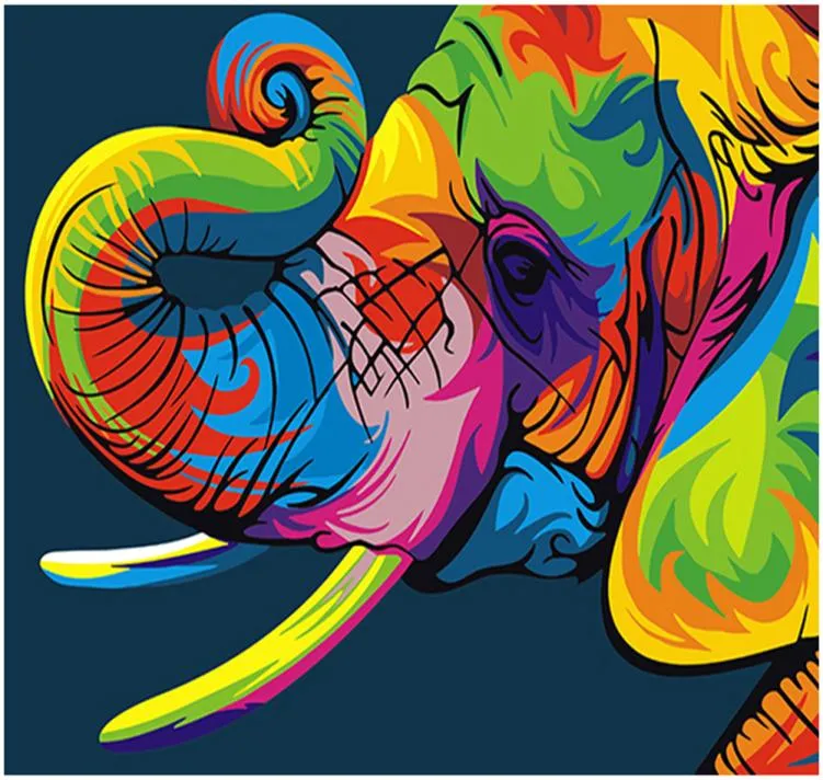 Oil Paint Adult Hand Painted Kits Paint DIY Painting By NumbersAuspicious color elephant 16quotx20quot9943311