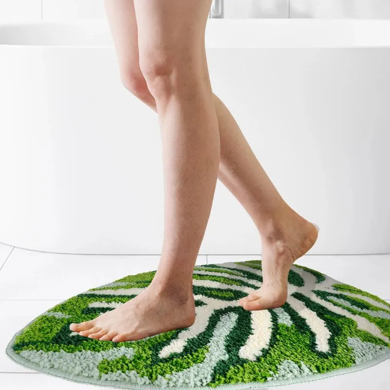 Tapijten groene bladmat niet -slip palmvormige badkamer super absorberend vlooien wasbaar douchebad voor slaapkamer decoreren deuropening
