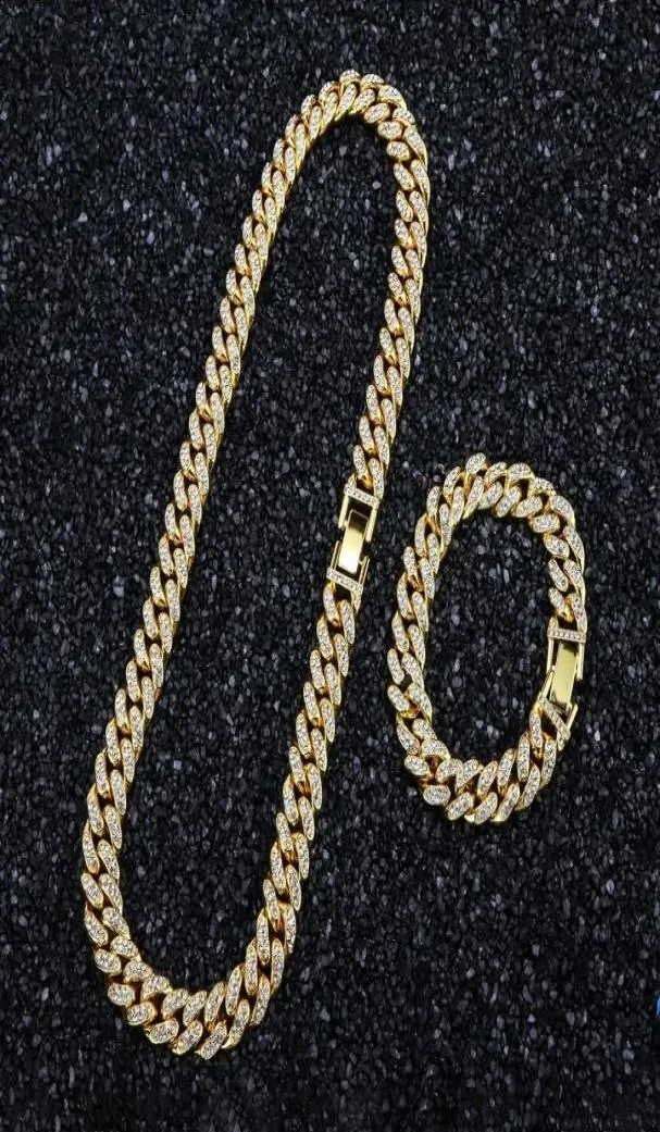 Hip Hop Men Bling Iced Out Link Chain Sieraden 18inch 20inch 24inch Rhinestone Fashion 14K Gold Silver Miami Cuban Chains kettingen1744200