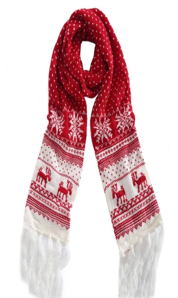 Écharré écharpe de Noël pour femmes hommes Snowflake Elk tricoté noir rouge blanc long avec glap