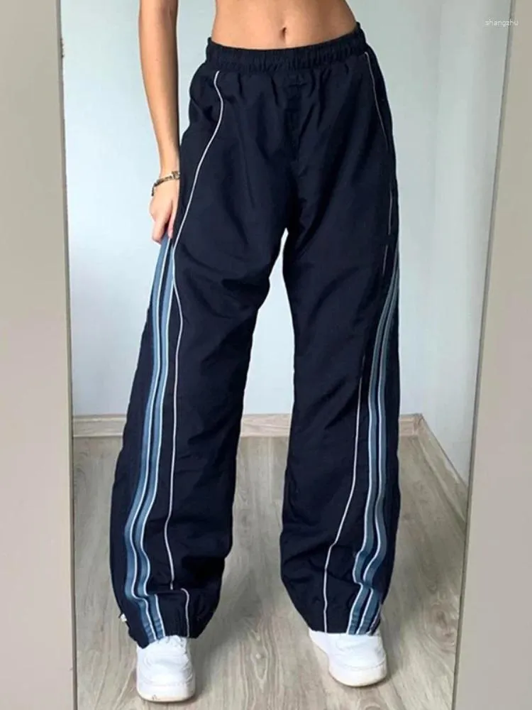 Pantaloni da donna con stampa a strisce joggers paracadute cargos casual sciolte y2k pantaloni larghi harajuku chic moda