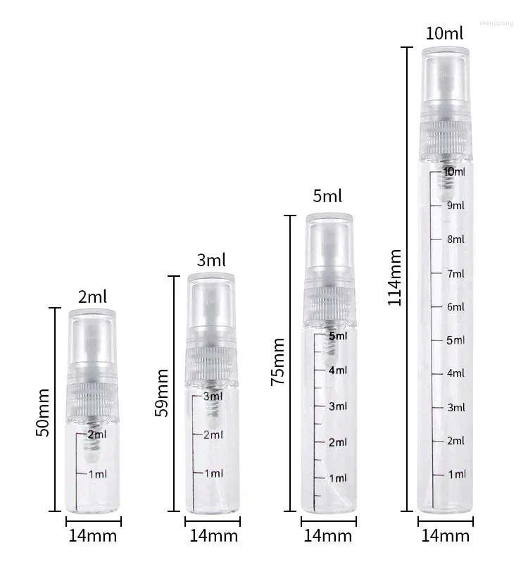 Storage Bottles 50pcs/lot 2ml 3ml 5ml 10ml Scale Glass Bottle Spray Empty Perfume Travel Atomizer Cosmetic Container Sample Test Vials