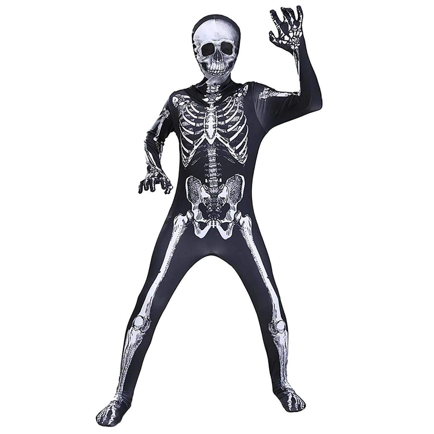 Halloween Carnival Scary Skull Cosplay Skeleton jumpsuit kostuum voor kind volwassene