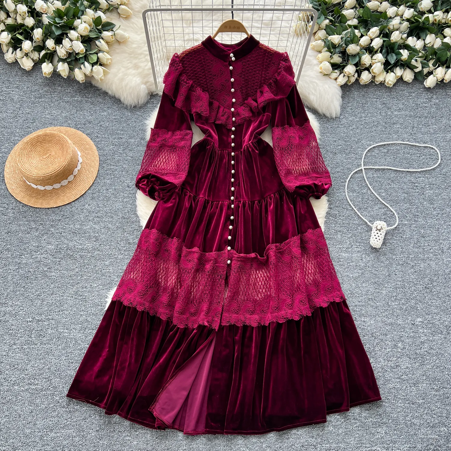 Vintage Lace Bridal Gowns: Elegant Velvet Maxi Dress... From Xiongstore,  $40.21 In Bulk | DHgate.Com