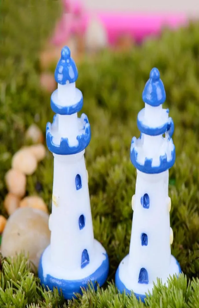 Mini résine BlueBedered White Lighthouse 2pcs Fairy Garden Mini Moss Terrarium Decor Crafts Bonsai Home Decor9396971