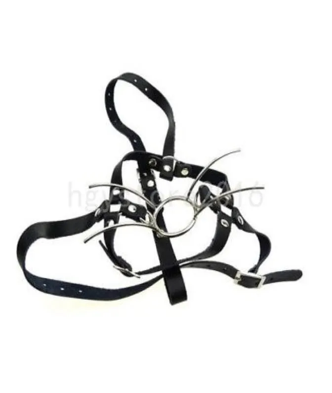 Lederen verstelbare riem stalen spider mond gag hoofd harnas masker open band game g946146453