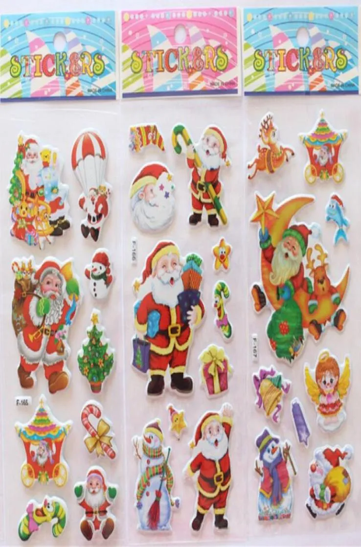 2015 Christmas 3D Cartoon naklejka Święty Kopimy ścienne Santa Claus Prezenty Choinka Snowman Prezent Paster Przedszkola Nagroda dla dzieci5506790