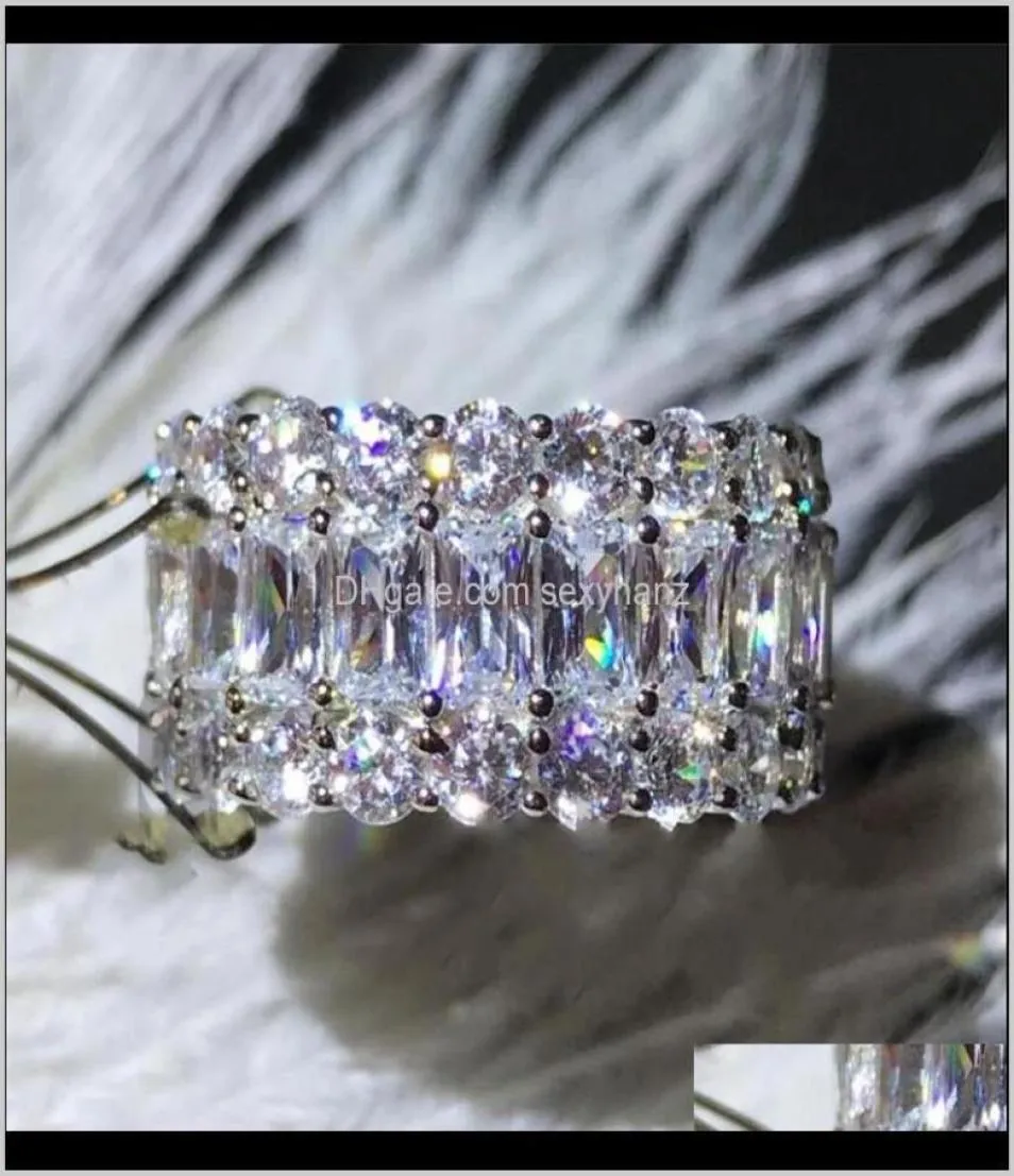 Rings Victoria Luxury Jewelry 925 Sterling Sier Princess Cut White Topaz Cz Diamond Gemsone Eternity Women Wedding Engag7982489