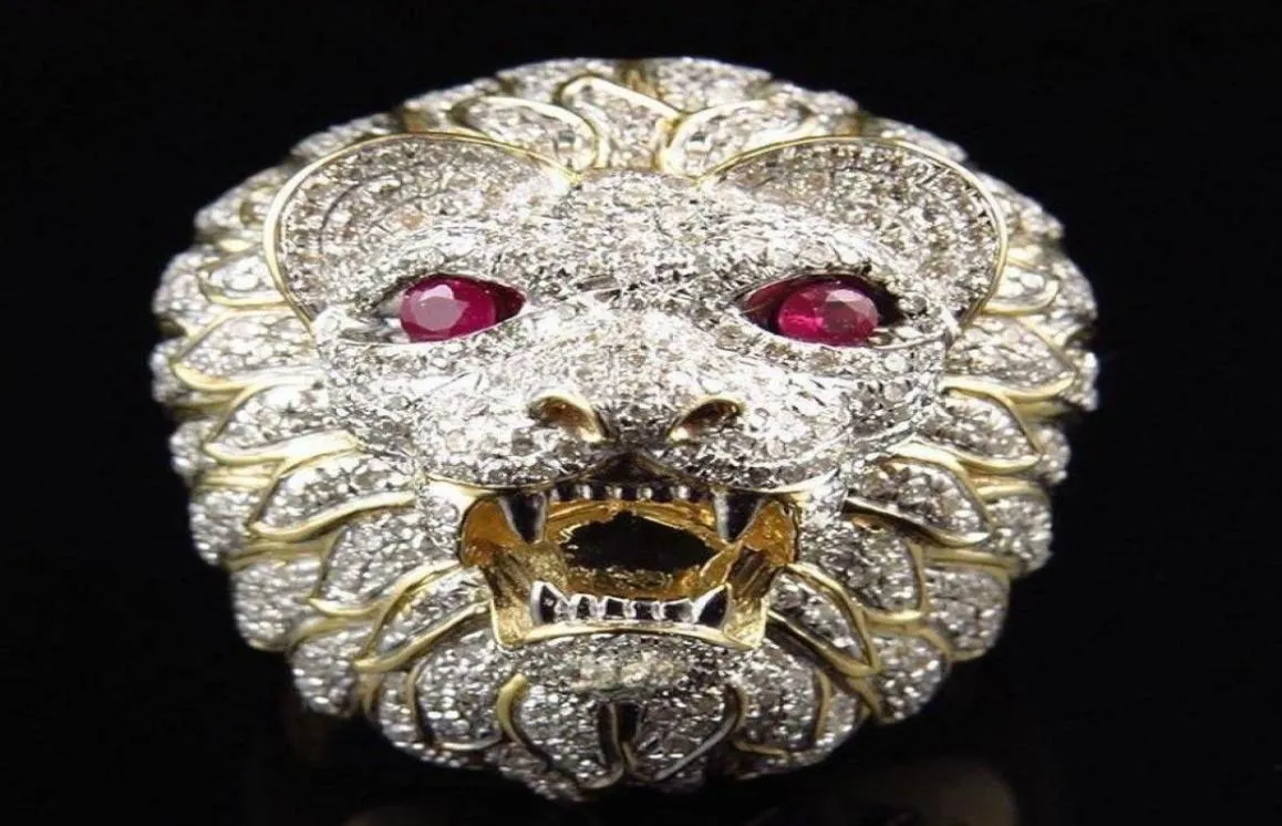 Dominering Rhinestone Crystal Men Ring Creative Lion Head Rings84339012078501