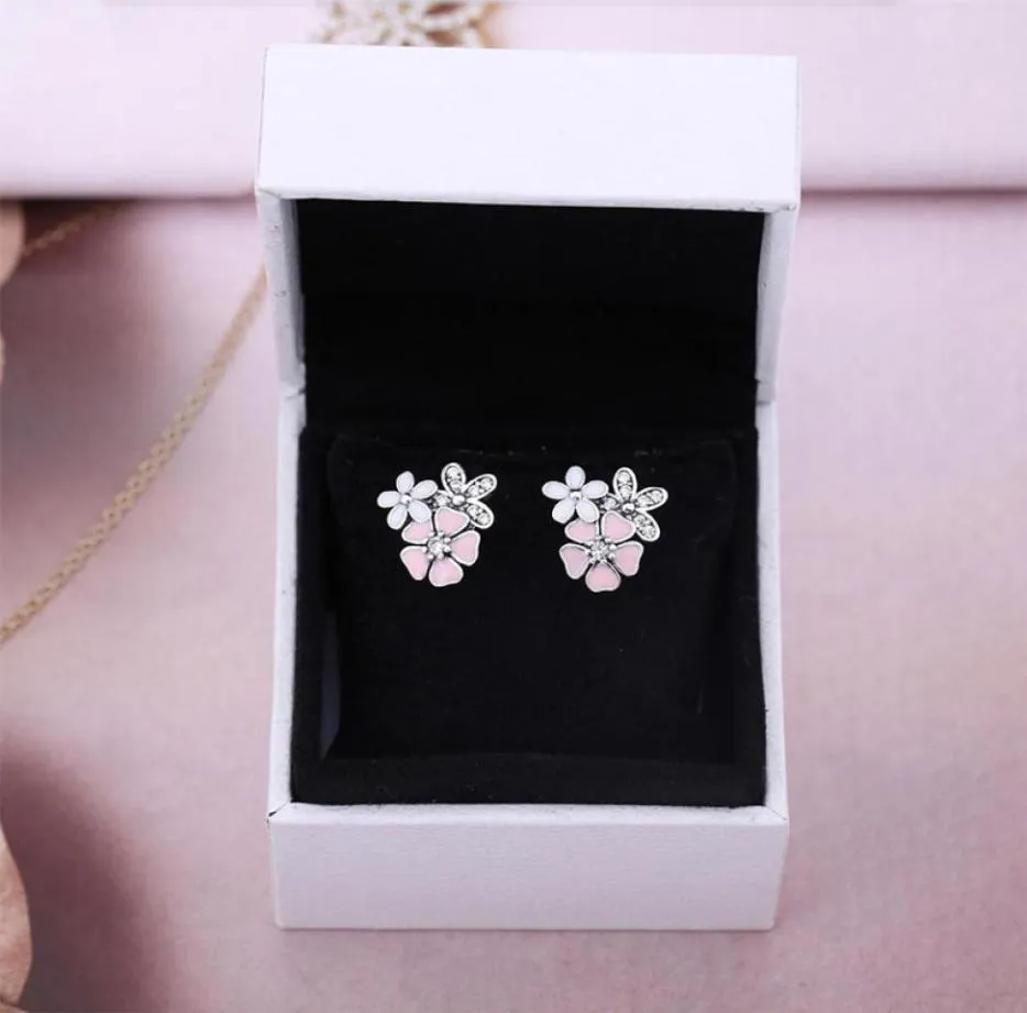 Autentica scatola di orecchini con borchie in argento sterling per smalto rosa margherita graziose ragazze orecchini femminili 8959573