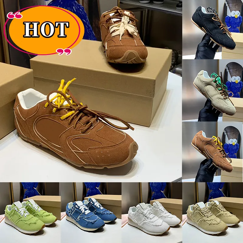 Chaussures designer hommes femmes en daim plat baskets denim mius mollers en peau de chaussure décontractée plate-forme chaussure cannelle mens entraîneurs décontractés