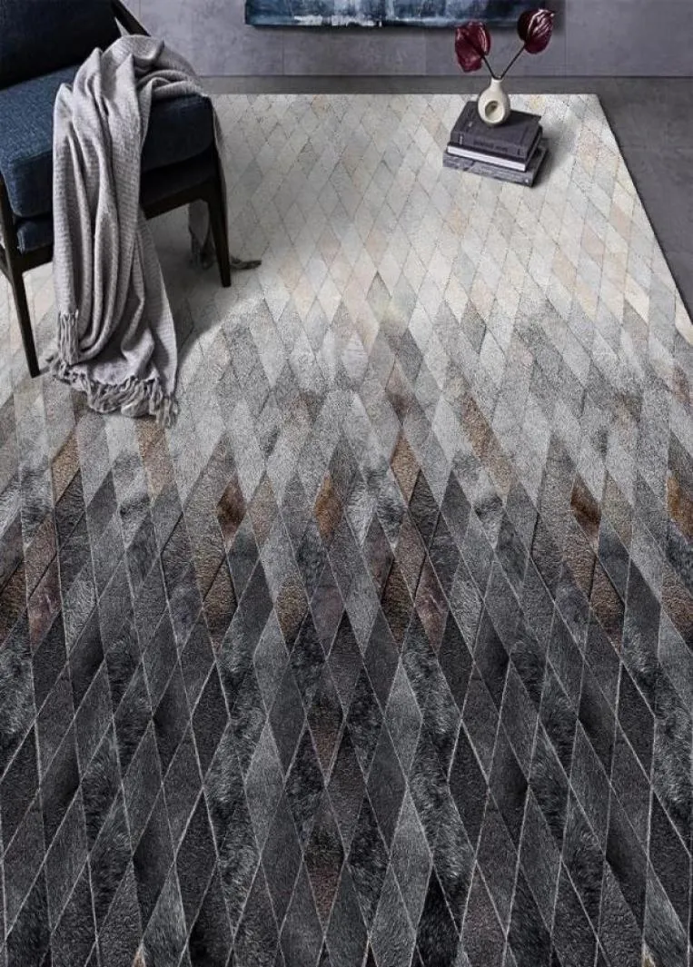 Carpets Designer Luxury Luxury Black and White Gris Grey Leather Print Capes Nordic Modern Modern Salon Gradient Geometric Floor Mat7222947