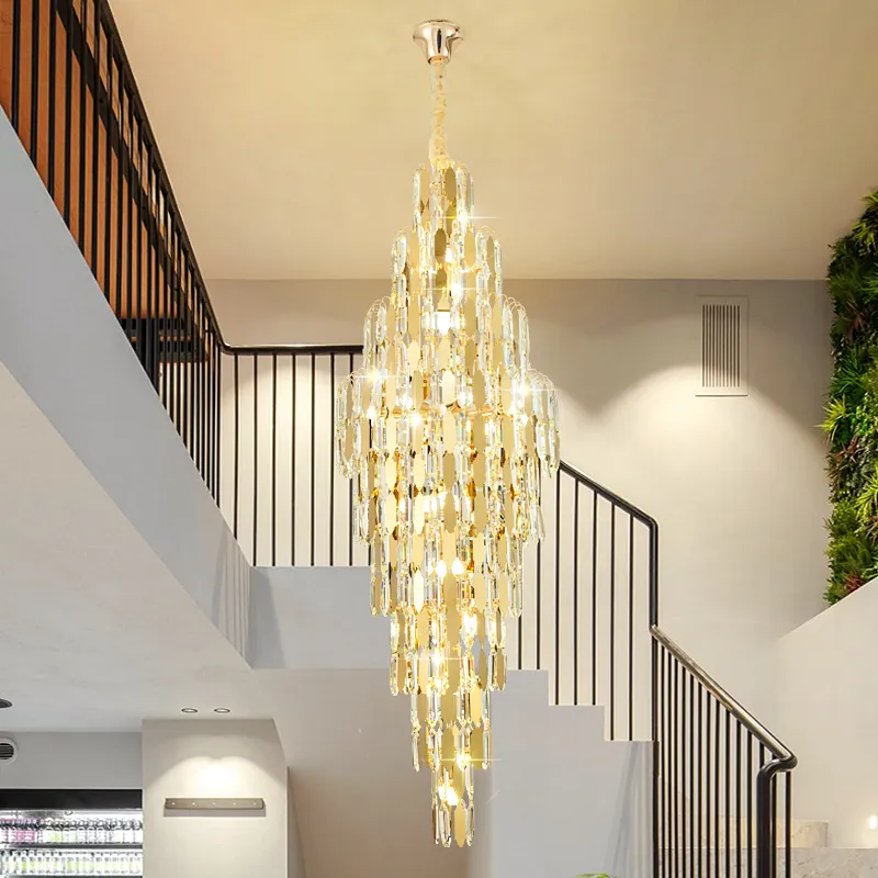 Moderno Duplex rotativo Staircase Building Stairwell Stairwell girating Chandelier Light Light Light Crystal Light Crystal Light