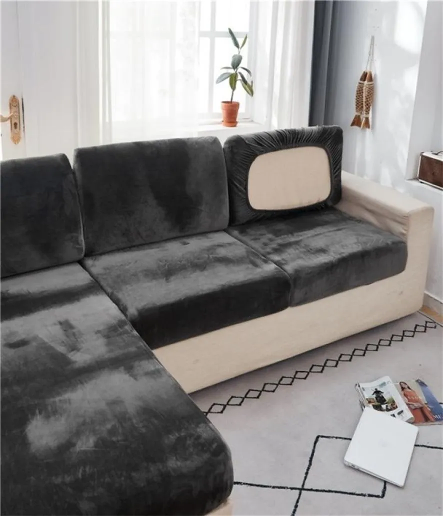 Ny Funity Protector Velvet tjock soffa Kudde Cover SOFA Protector Seat Cushion Slipcover Elastic Solid Color LJ2012161931496