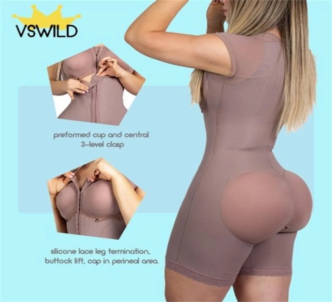 Verstelbare haak fajas colombiaanas taille korset en oog front sluiting korte mouw vrouwen shapewear met bra 2205168414520