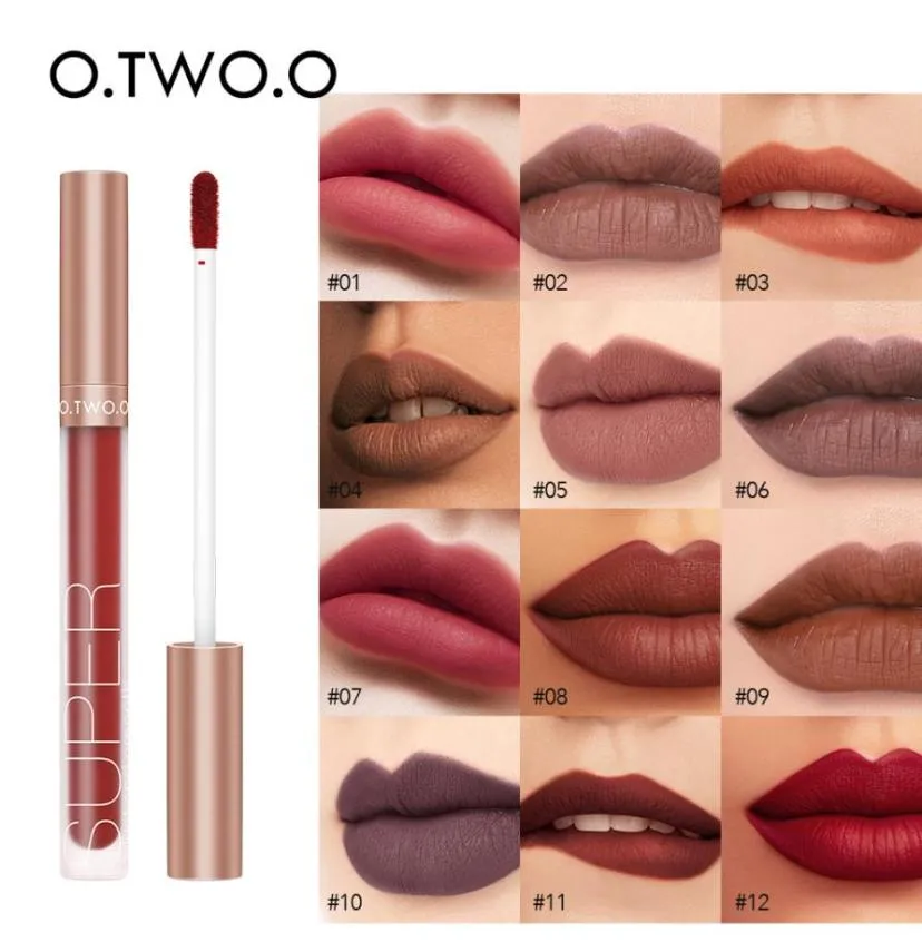 Otwoo 12 couleurs mate lèvre brillant velours lèvres nues maquillage lèvres à lèvres aquatique poof de longue durée