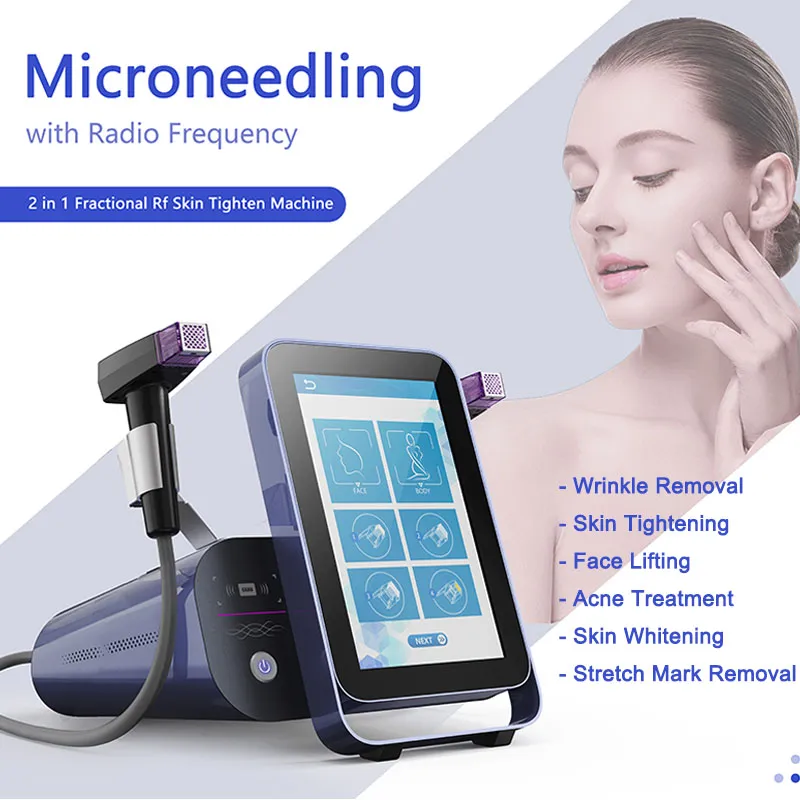 2 em 1 Microneedling Radiofrequência A beleza da máquina fracionária removedor de rugas RF Anti envelhecimento de pele de acne Scar Scne Remoção Departamento de elevação facial