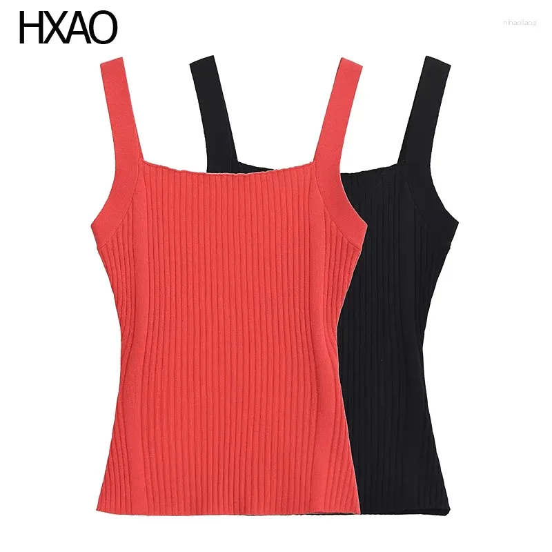 Frauen Tanks Hxao Red Tank Top Frauen Sommer gestrickt schwarze ärmellose Erntefrau sexy Tops Rückenfreier Korsettrohr