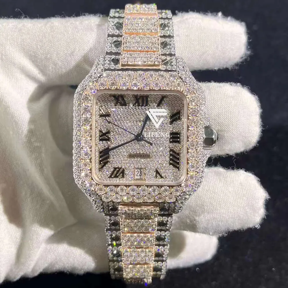 힙합 버스 41mm 남성 기계 시계 VVS Moissanite Diamond Iced Out Watch