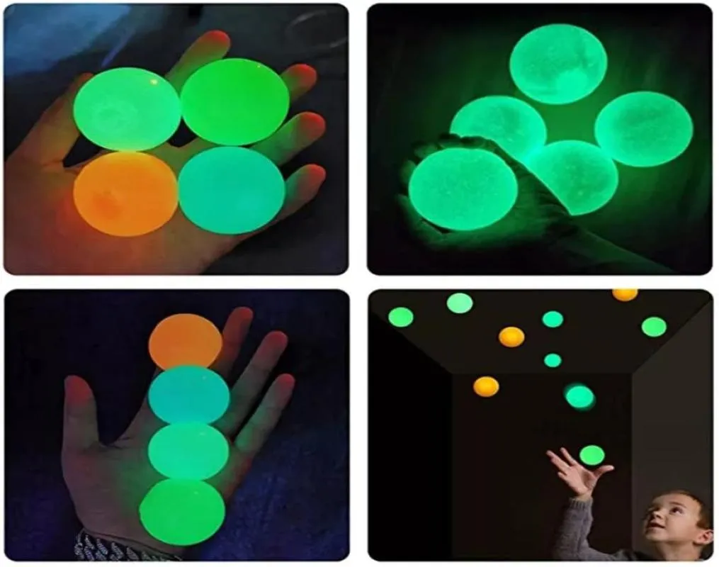 Plafondballen Luminescente stressverlichting Sticky Ball Glow Stick tegen de muur en vallen langzaam squishy glende speelgoed voor kinderen volwassenen W8782198