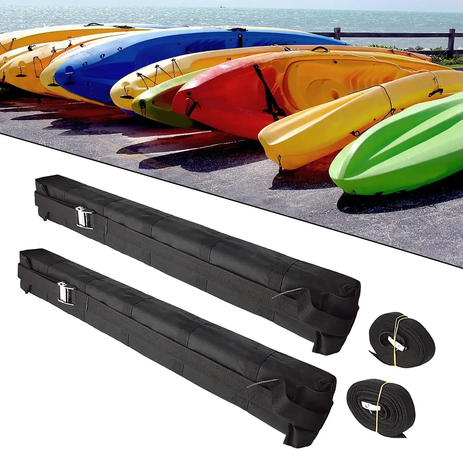 Kayak Roof Rack Pads Universal Car Soft Roof Rack with Tie Down Straps for Canoe Surfboard Paddleboard Snowboard Water Sports