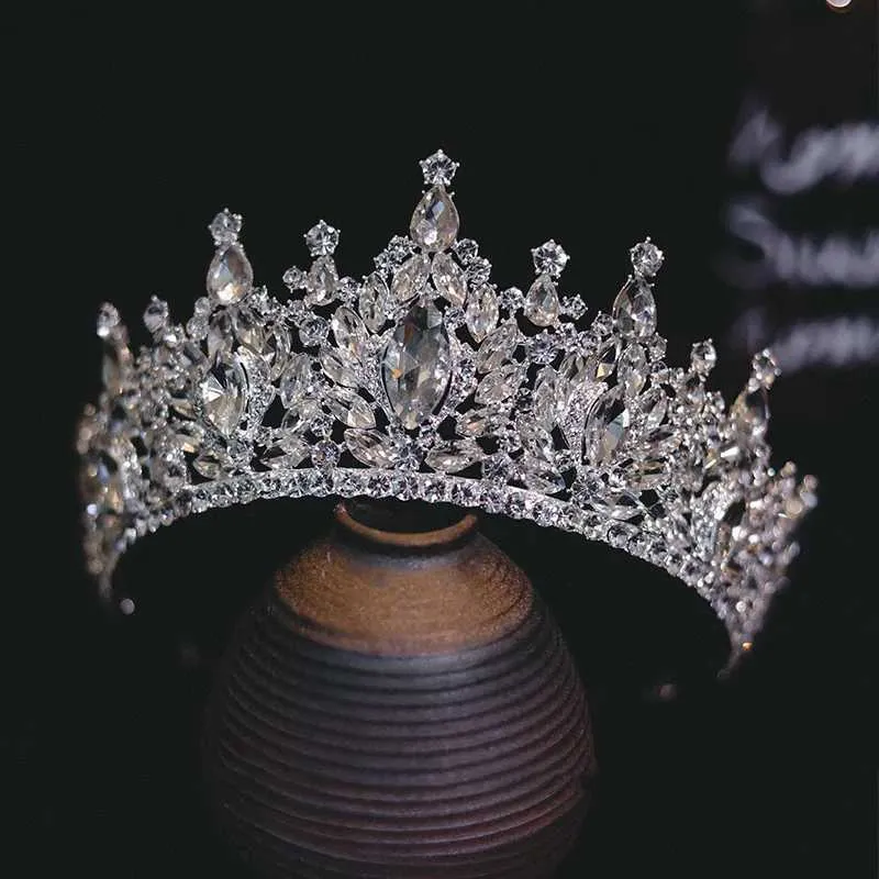 Tiaras Korean Luxury Queen Water Drop Silver Color Tiara Crown For Bridal Women Girls Wedding Princess Party Hair Dress Jewelry