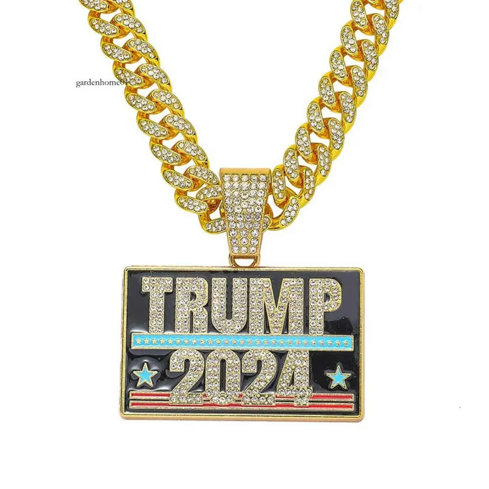 Creatieve Trump 2024 Volledige diamant mode persoonlijkheid hanger Cubaanse ketting ketting 0430