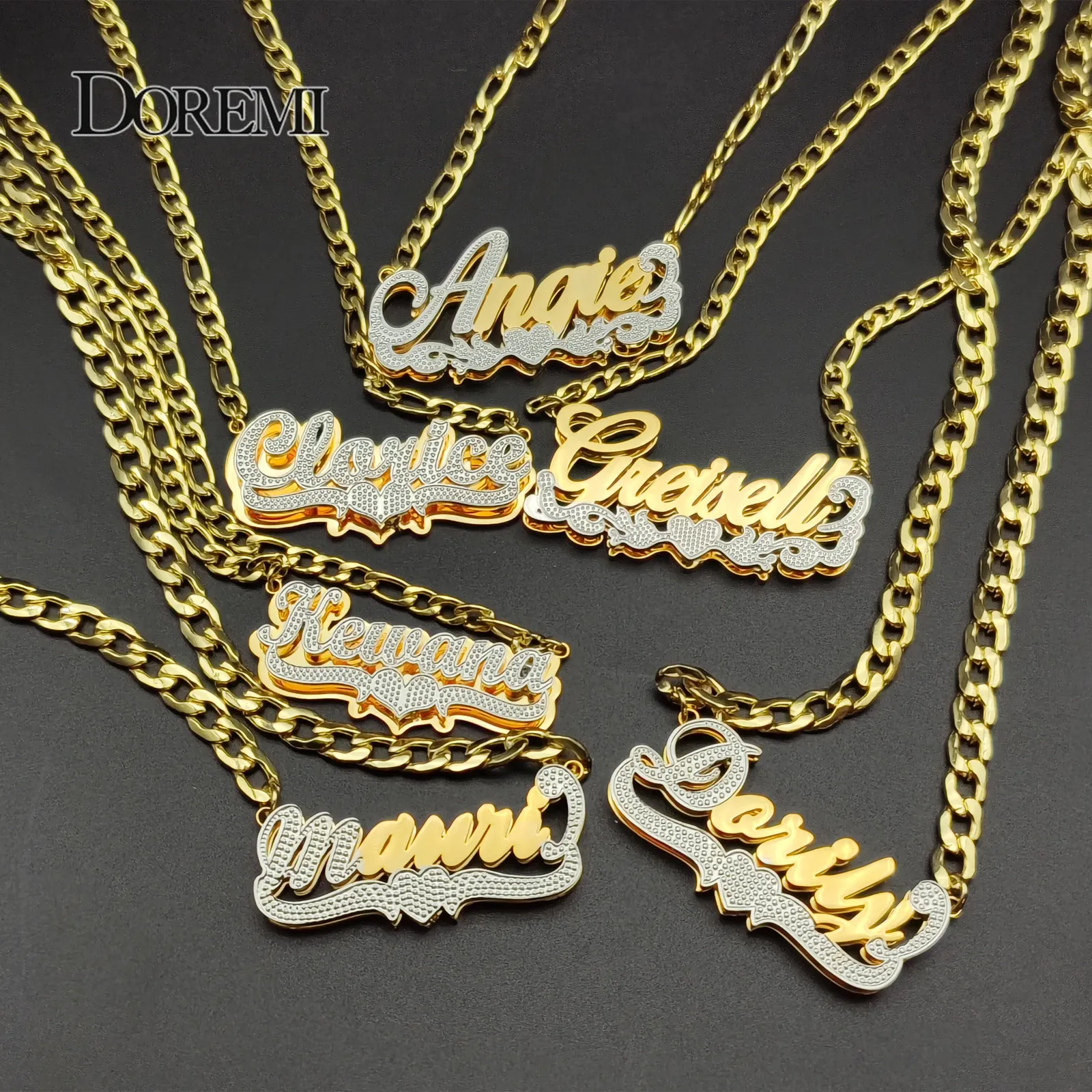 DOREMI Stainless Custom Nameplate Necklace 3D Pendant Necklace Personalized Custom Name Jewelry for Women/Men 240415