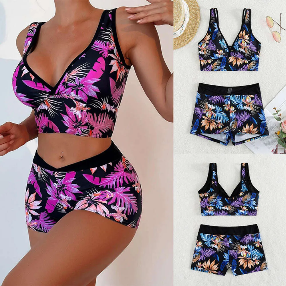Kobiety stroju kąpielowego 2024 Nowy płaski kąt wydrukowany bikini seksowny podzielony strój kąpielowy dla damskich strojów kąpielowych