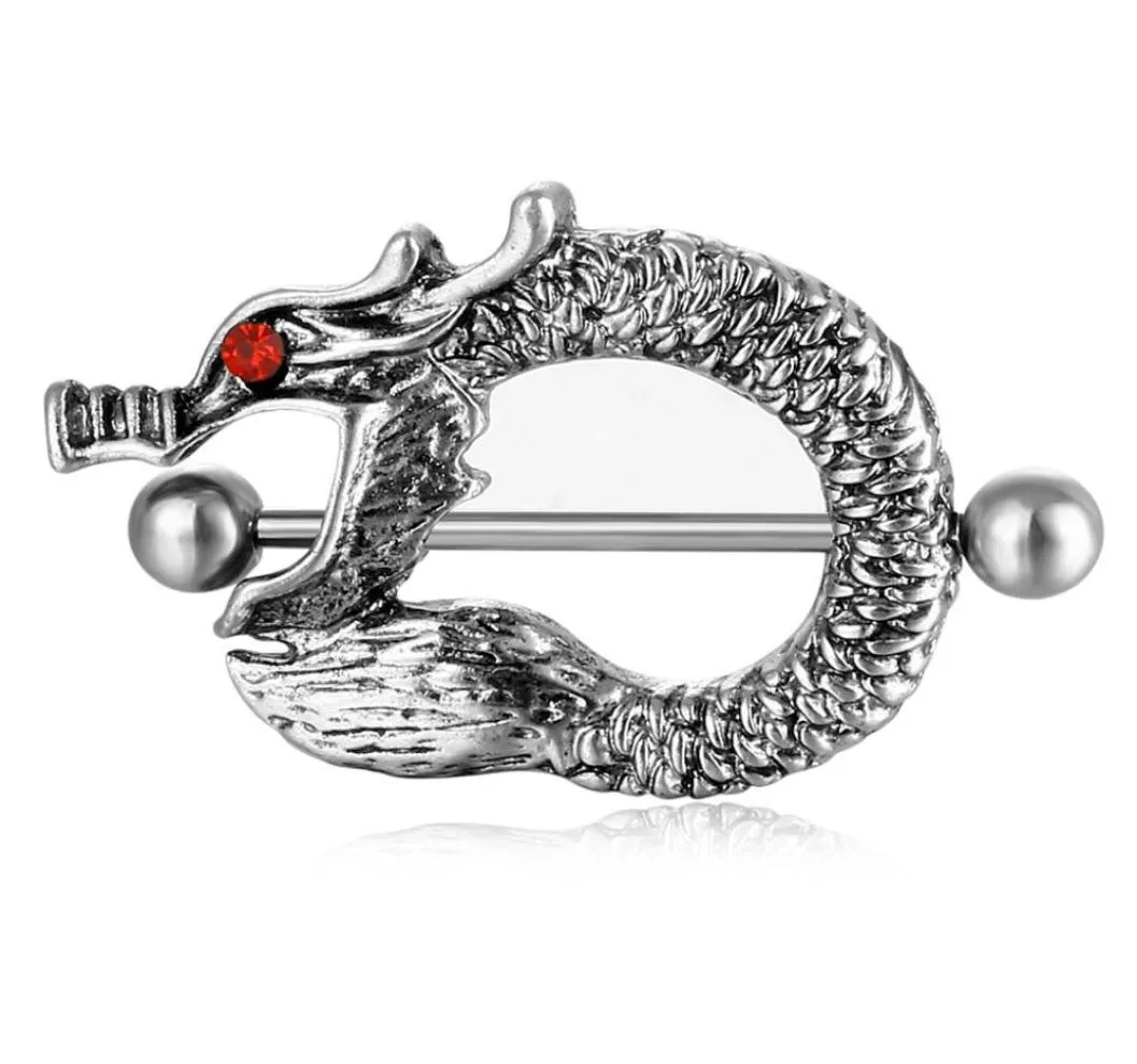 D0924 Dragon Style Pierścień sutkowy SilverBlack0123456786826060
