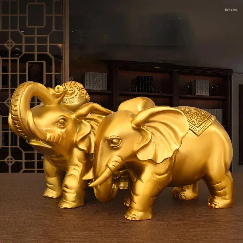 Estatuetas decorativas 1Pairs Pure Copper Elephant Ornamentos