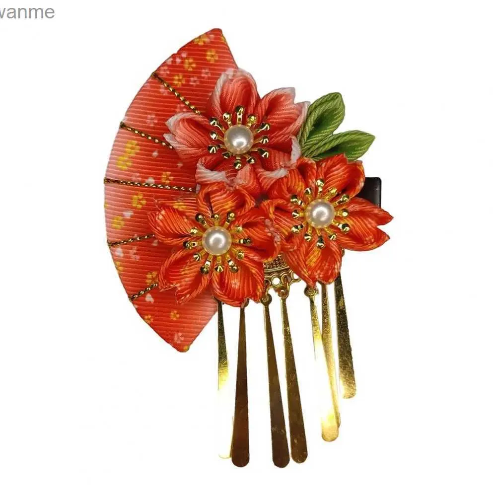 Pearl flower hair clip with artificial pearls and flowers, 2.5 in