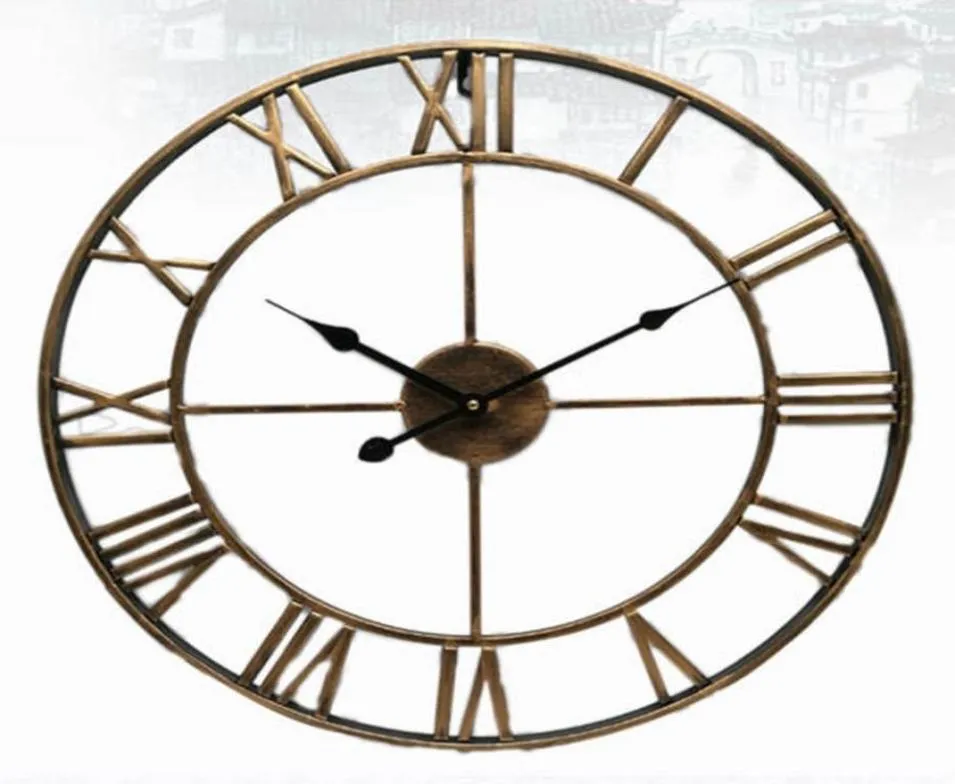 Relógios de parede de metal nórdicos nórdicos Relógios de parede de metal retro redonda Arte redonda de ouro preto grande relógio de jardim ao ar livre decoração 4047cm Y2142579
