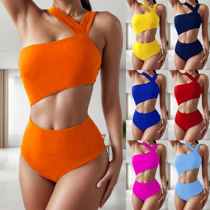 Dames badmode 2024 Zomer Fashion Bikini High Taille One Piece Swimsuit Belly Cut Out Soly Bathing Suits Beach Wear