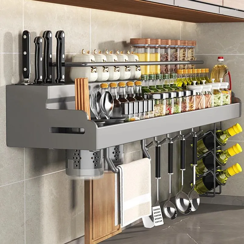 Kitchen Storage Non Perforated Wall Mounted Seasoning Multifunctional Utensils Can Rack Multi-layer