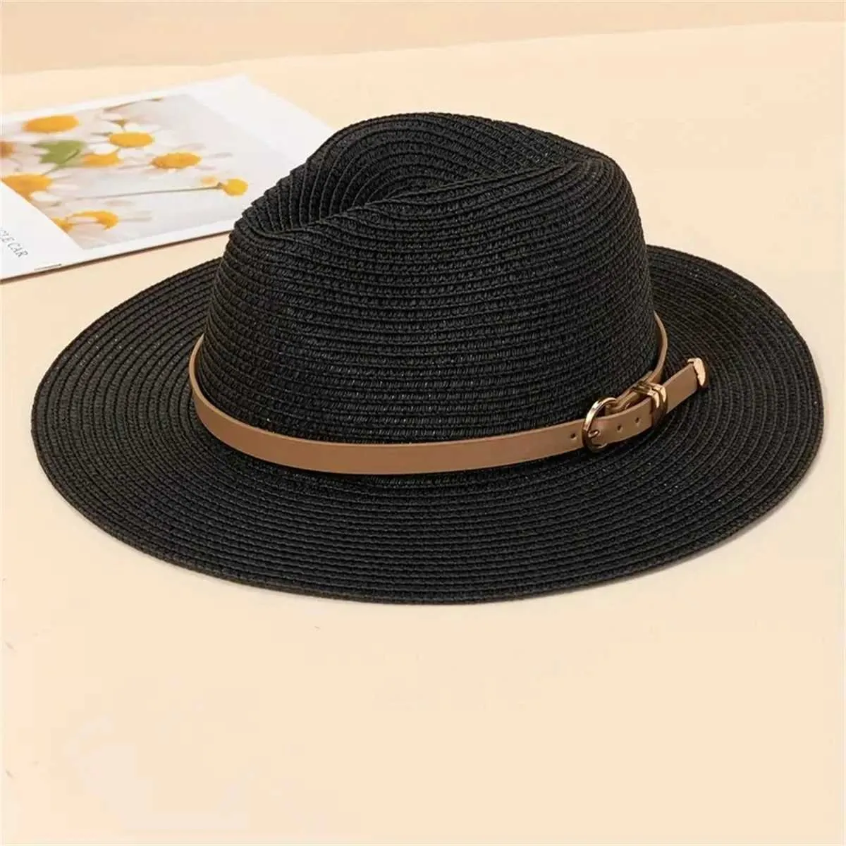 Chapeaux à bord large chapeau seau simple décor ceinture panama chapeaux solide str hatte classique style britannique jazz chapeau de voyage chapeau plage j240429