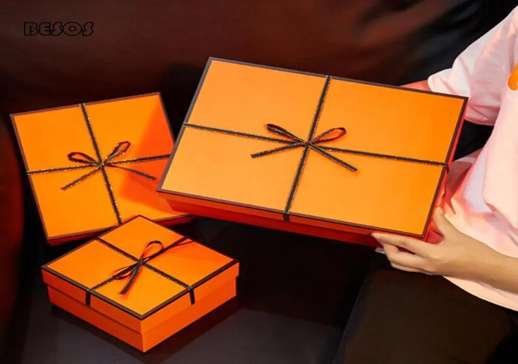 Luxury Luxur Boîte à cadeau Boîte à cadeau de ruban à arc orange Silk Sicrage Vente de carton Emballage Decorative Cadeau Box3513150