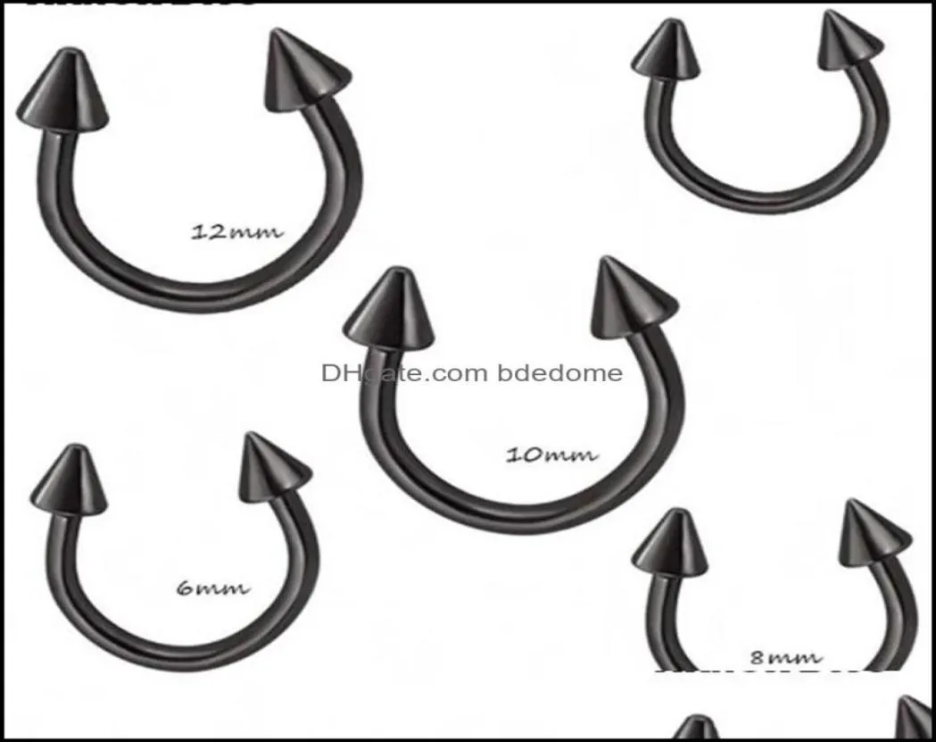 Anelli del naso per borchie gioiello corporeo cono nero cono a cavallo bar per traforare anello di telaio da piercing 100 pcslot labbro per sopracciglia Labret gioielli 255g Drop Deli2527803