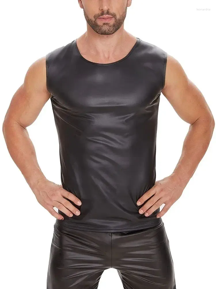 Erkek tank üstleri S-5XL kolsuz mafaux pu deri üst erkek fitness spor salonu kas gömleği sıkı vücut geliştirme tanktop vücut şekillendirici shapewear