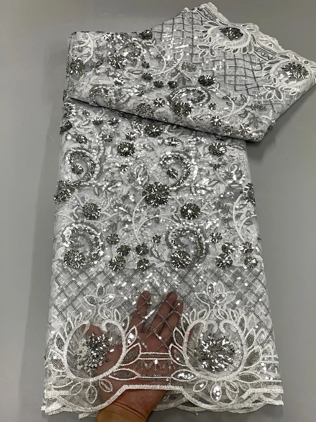 Nigeriaanse luxe pailletten Net kanten stof Hoogwaardige Afrikaanse tule kant Fabric Frans voor vrouwen Wedding Party Jurk naaien 240420