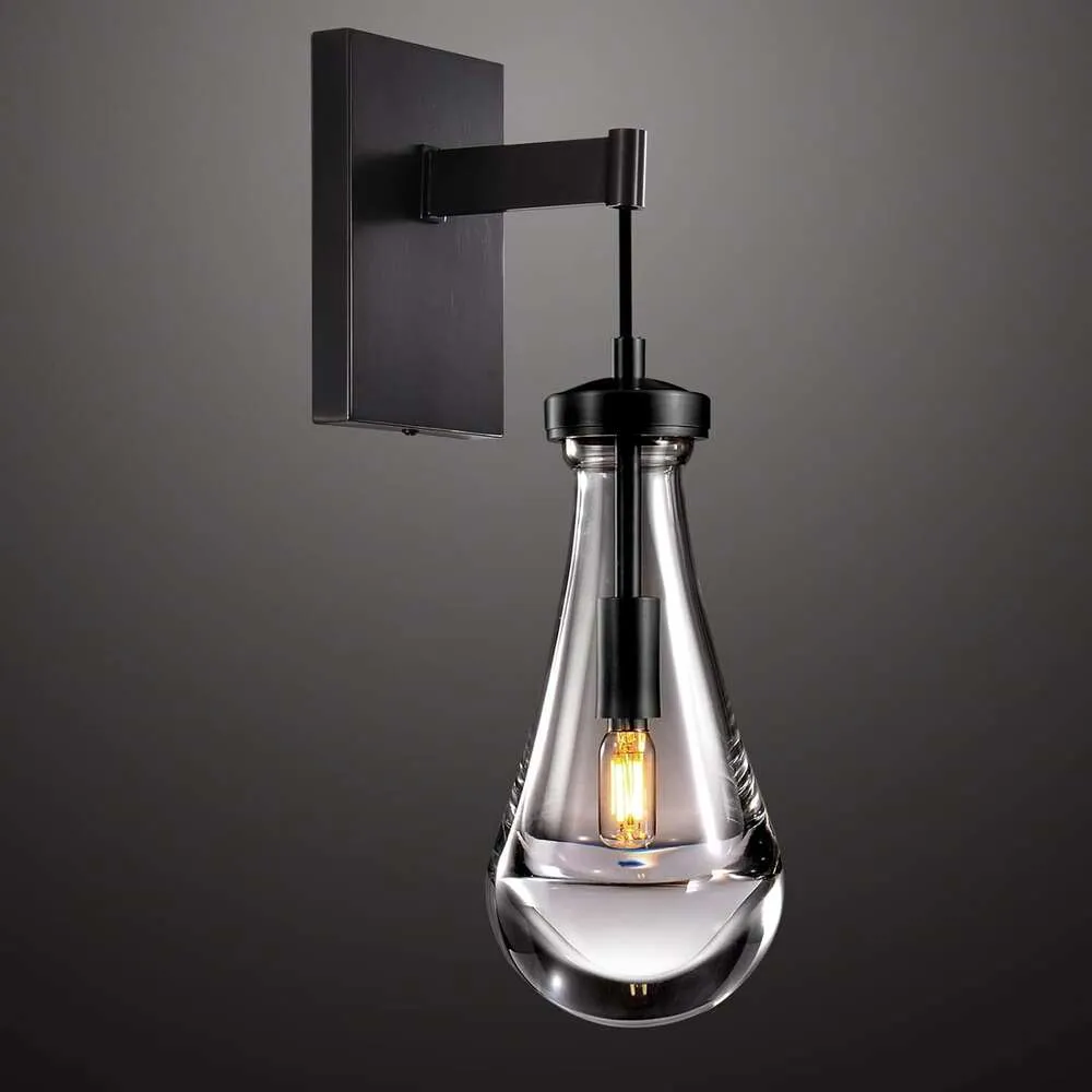 Moderna svarta väggsconces med regndroppsglasdesign - Elegant repväggsljus fixtur för sovrum, kök, vardagsrum - inomhus fåfänga belysningsarmaturer