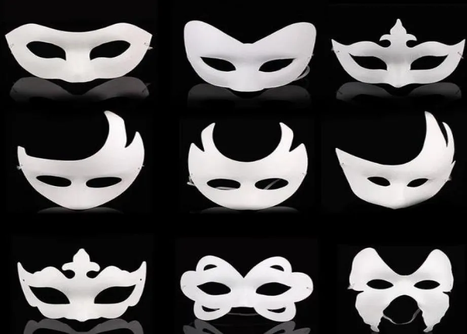 Blank White Masquerade Mask Kids Adults Mardi Gras Christmas Halloween Midnight Costume Falf Full Maschere Maschere Full Fullone MA2290263