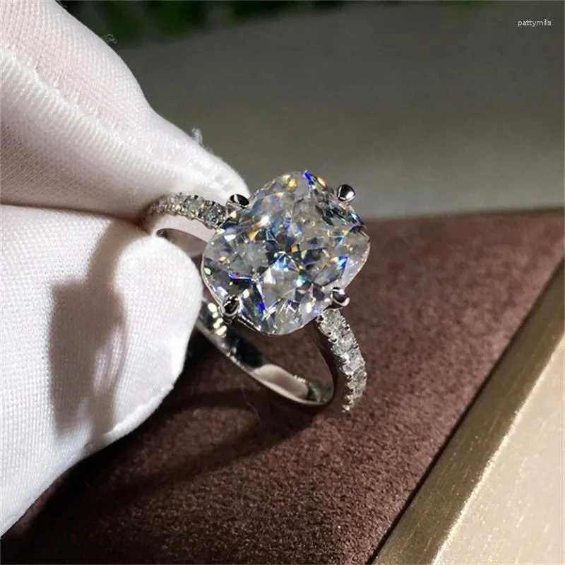 Кластерные кольца Оригинал 3 S Moissanite Gemstone Real 14 K Кольцо из белого золота для женщин Классическая овальная форма Bizuteria